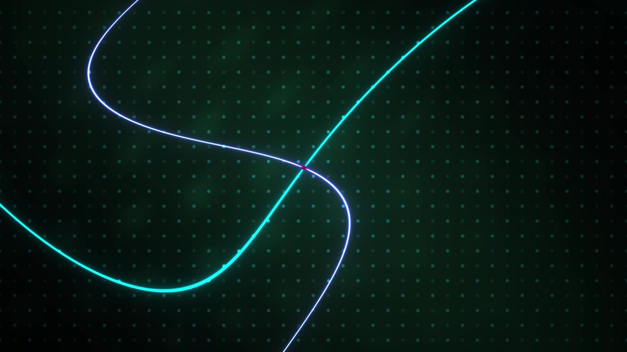 Dynamic Neon Lines Moving and Intersecting on a Dark Grid