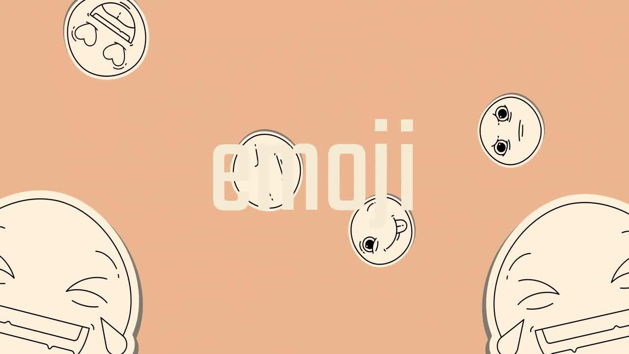 오렌지색 배경에 떨어지는 이모지와 이모티콘의 애니메이션