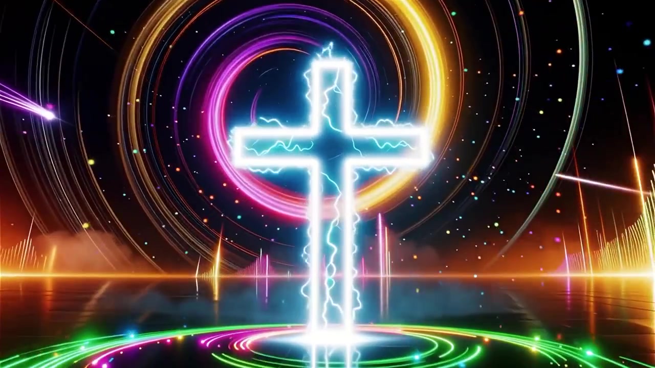 Croce Cristiana Luce Celestiale Sfondo per il Culto.