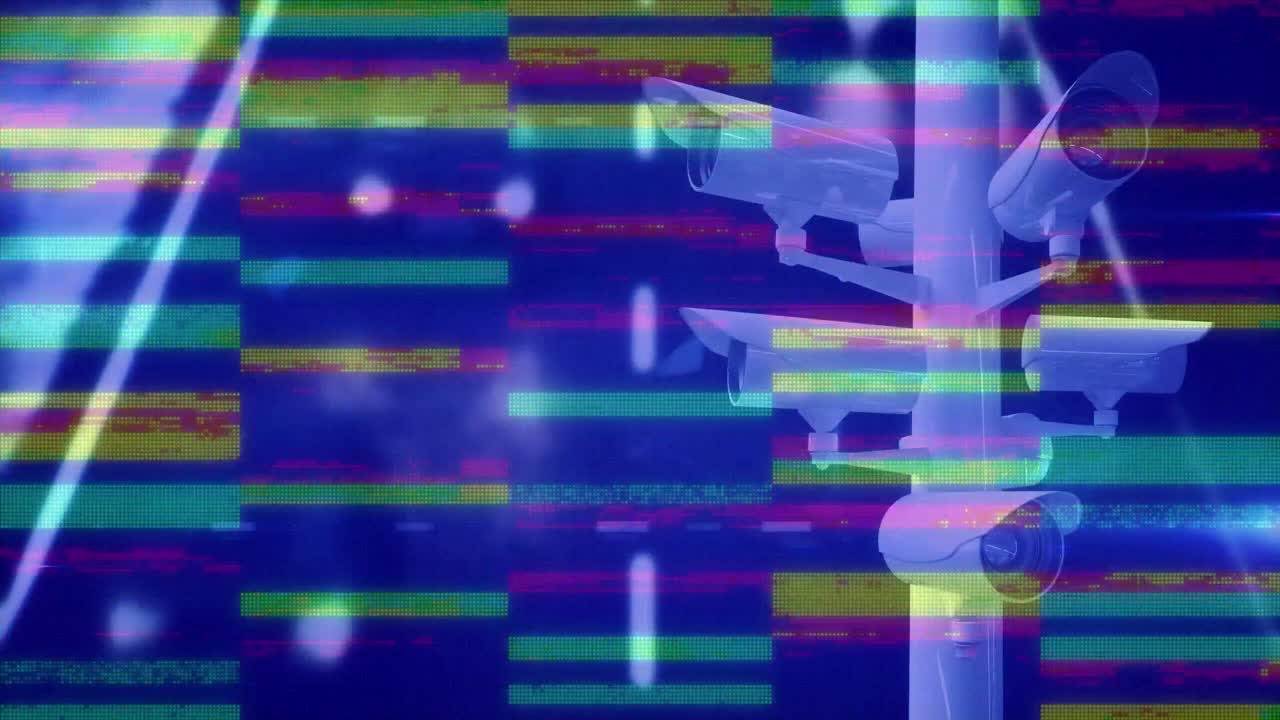 animación de cámaras de cctv en movimiento con rayas en bucle sin costuras