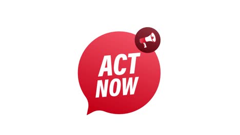 손에 메가폰을 들고 있는 남성 (act now speech bubble) - 비즈니스를 위한 배너, 모션 그래픽