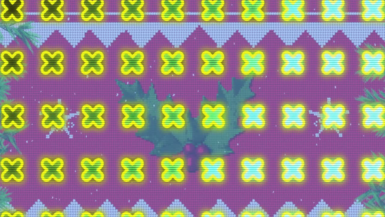 Animazione di forme astratte in pattern senza interruzioni e vischio su pattern natalizio tradizionale