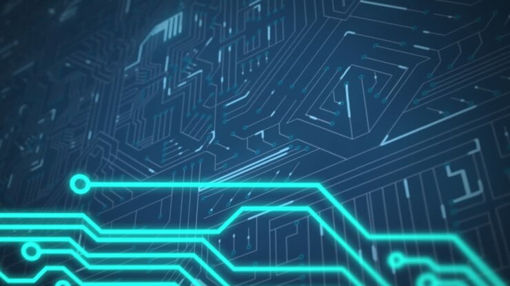 Computer circuit board on dark blue background