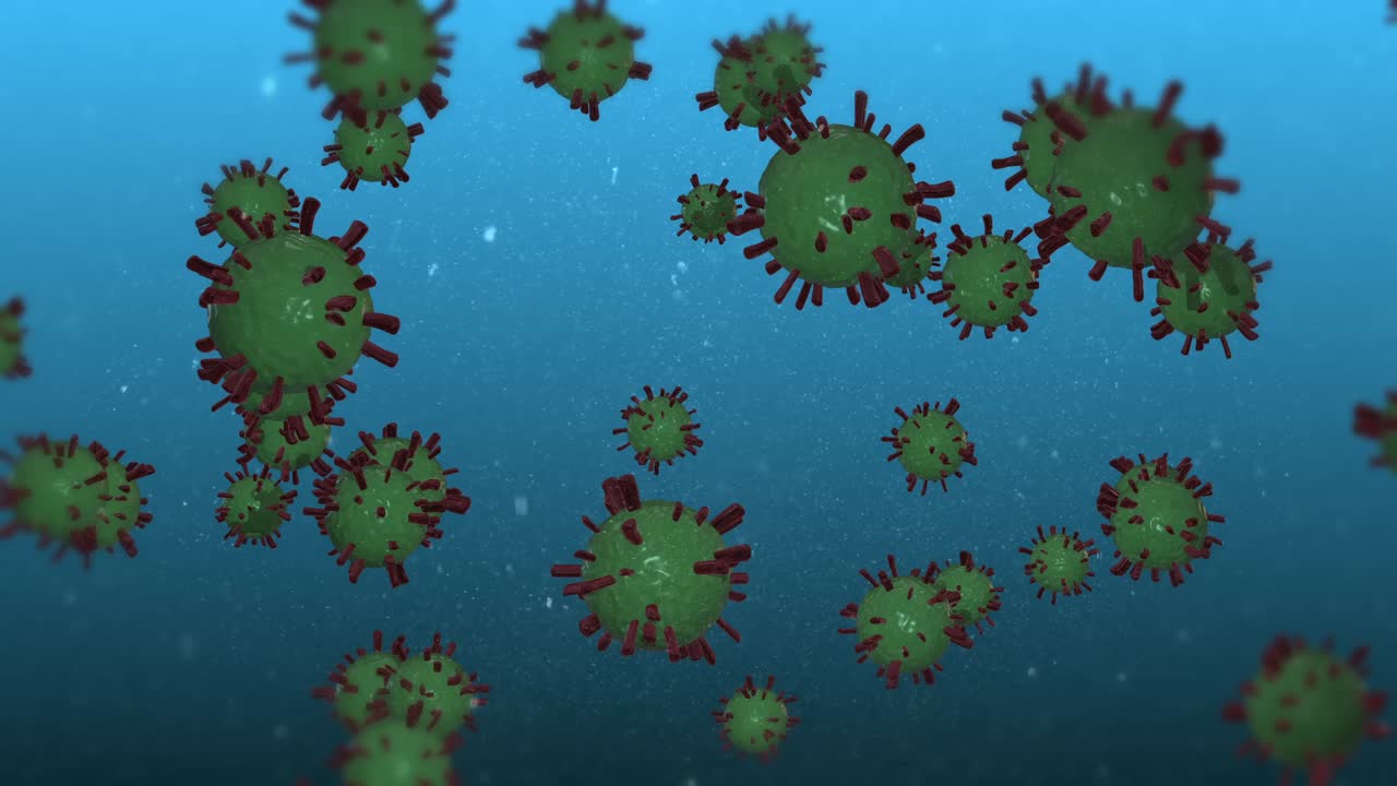 Virus elements under microscope close up