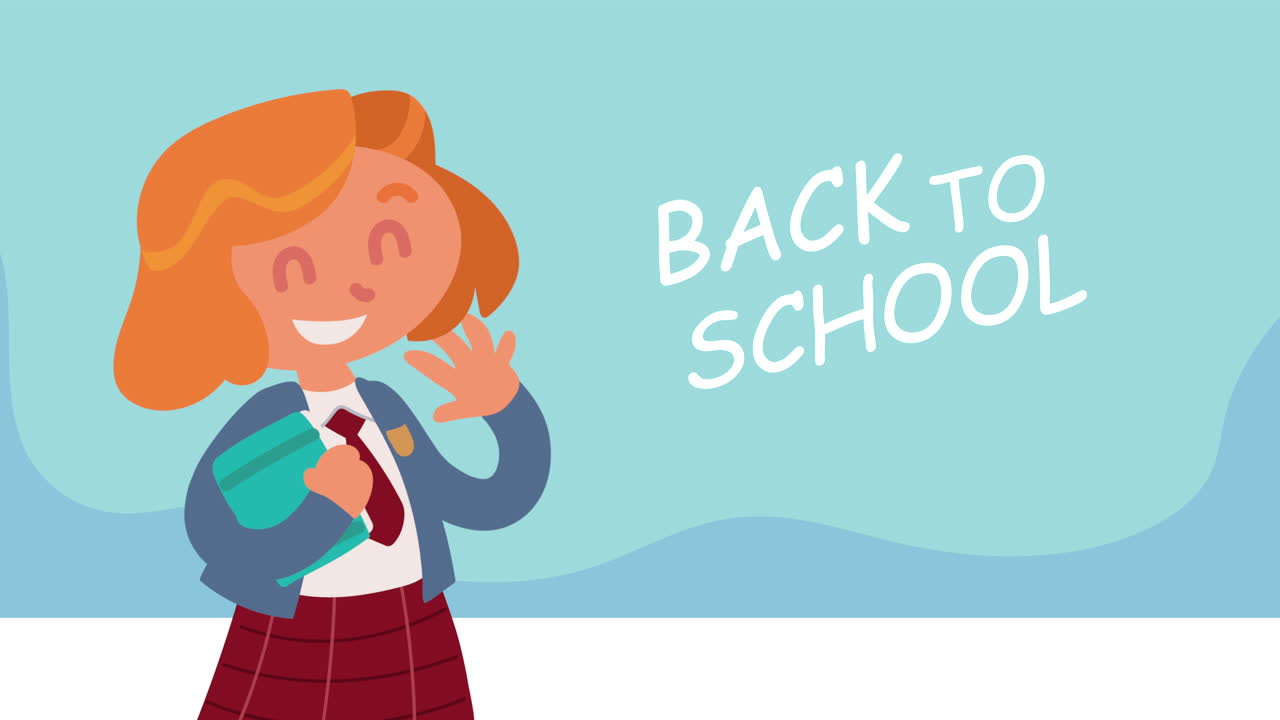 글자를 가진 작은 학생 소녀