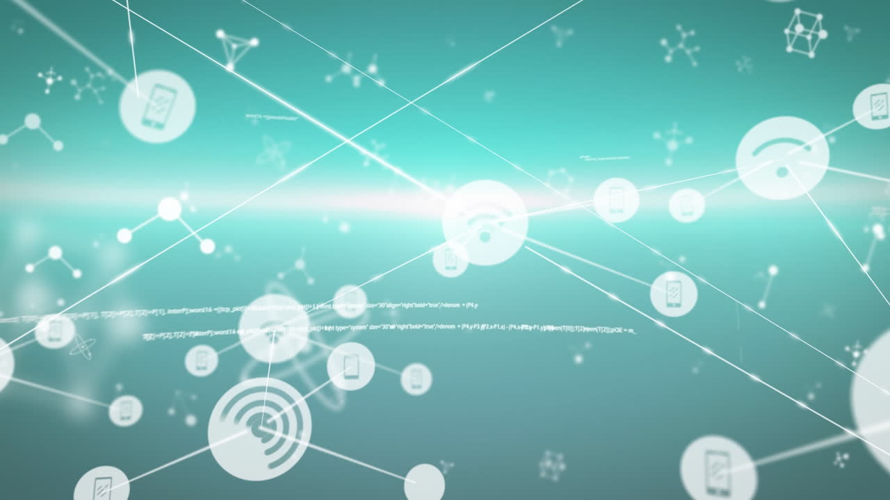 파란색 배경 위에 아이콘으로 연결 네트워크의 애니메이션