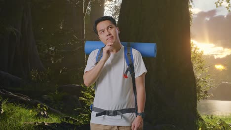 숲에서 산책하는 남자