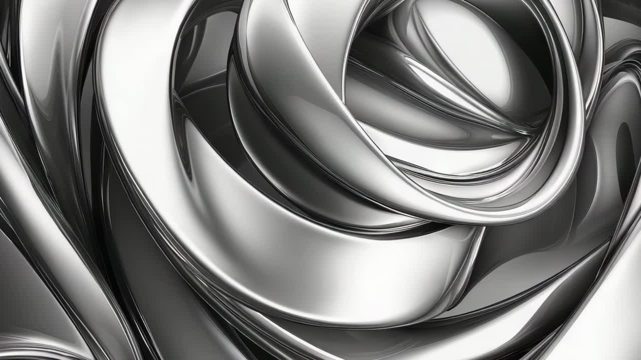 Abstract Metallic Silver Chrome Fluid Design