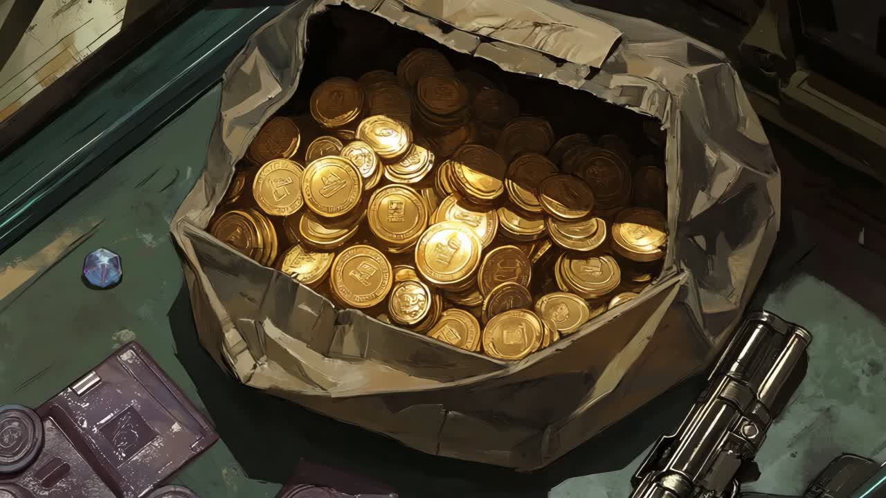 Pile of Golden Coins in a Bag