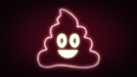 A-cute-smiling-laughing-poop-face-,-an-ironic-symbol-for-online-communications,-appearing-from-the-darkness-over-a-red-brown-background