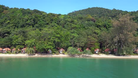 great aerial view flight cabins on jungle white sandy beach island koh chang thailand 2022