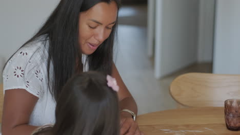 mother and daughter beading together