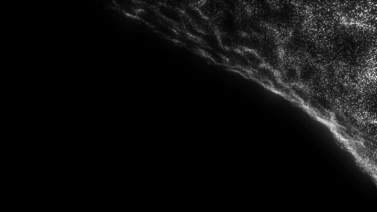 A digital sea of white particles forms a flowing, wavy grid on black background. For technology, data, or sci-fi concepts. Seamless loop