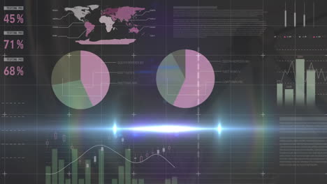 animación del procesamiento de datos y mapa del mundo en tiempo real