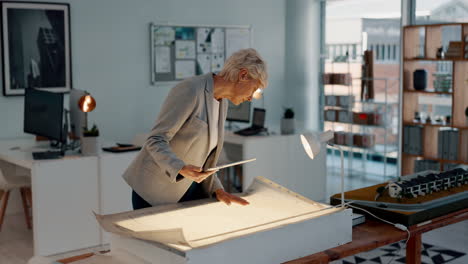 Tablet,-architect-and-idea-with-a-woman-designer