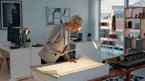 tablet, architect and idea with a woman designer