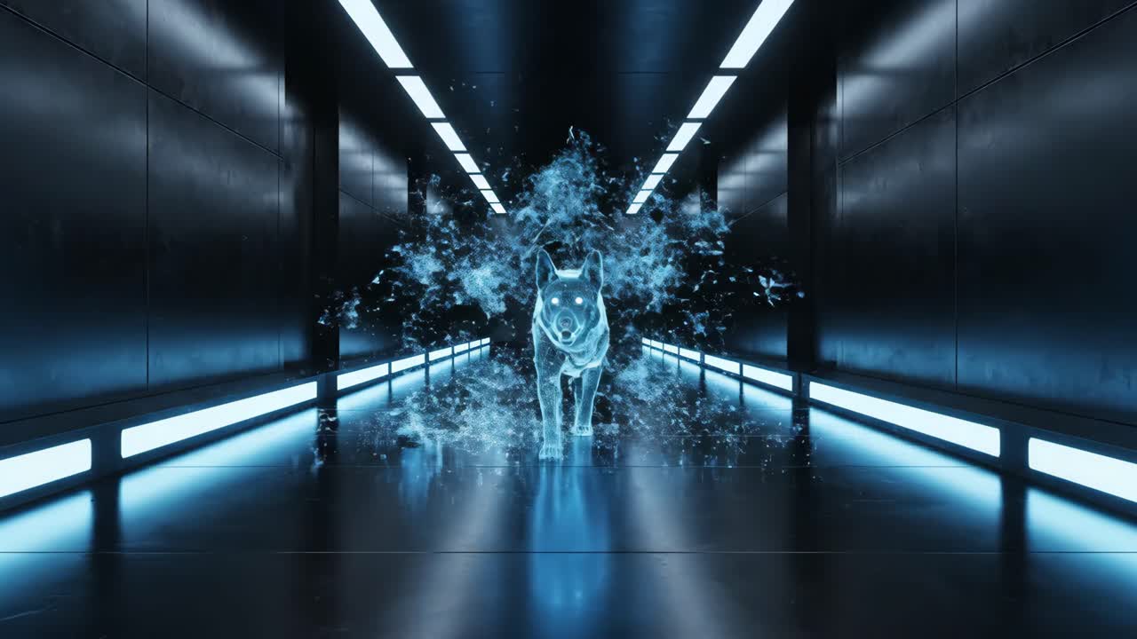 Digital Wireframe Dog Hologram