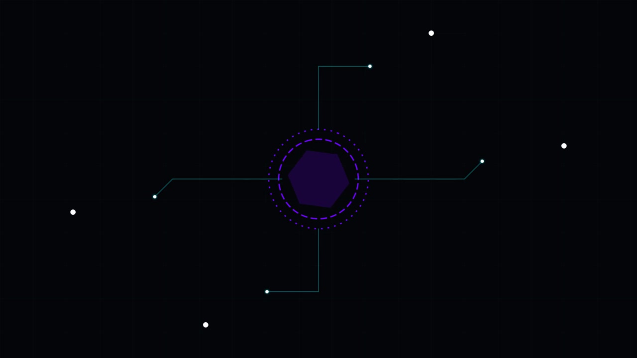 Abstract Digital Hexagon Connecting to Floating Nodes