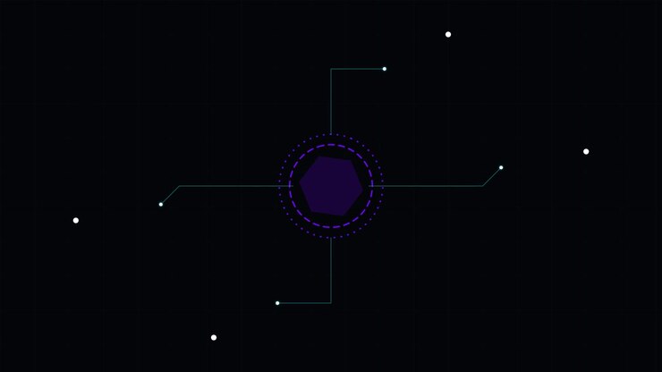Abstract Digital Hexagon Connecting to Floating Nodes