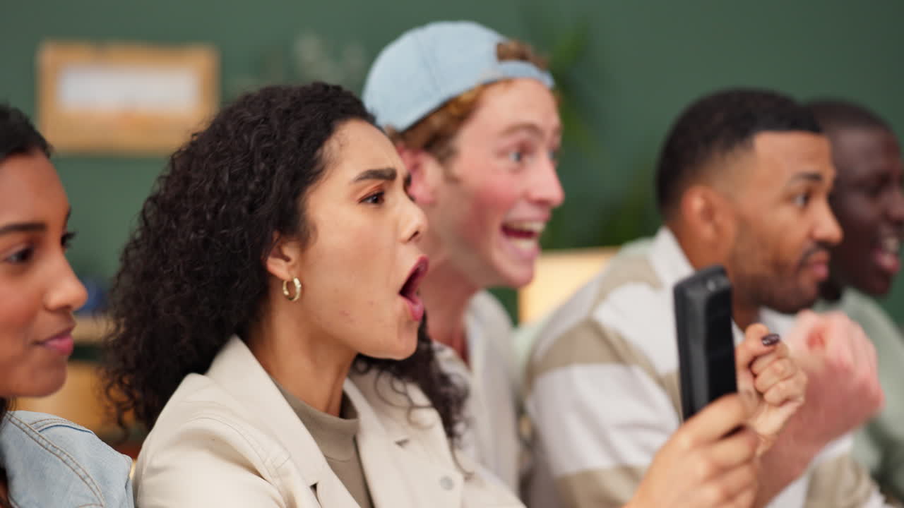 A group of excited friends celebrating together