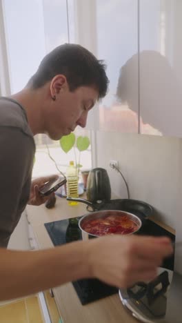 a person cooking boršč soup