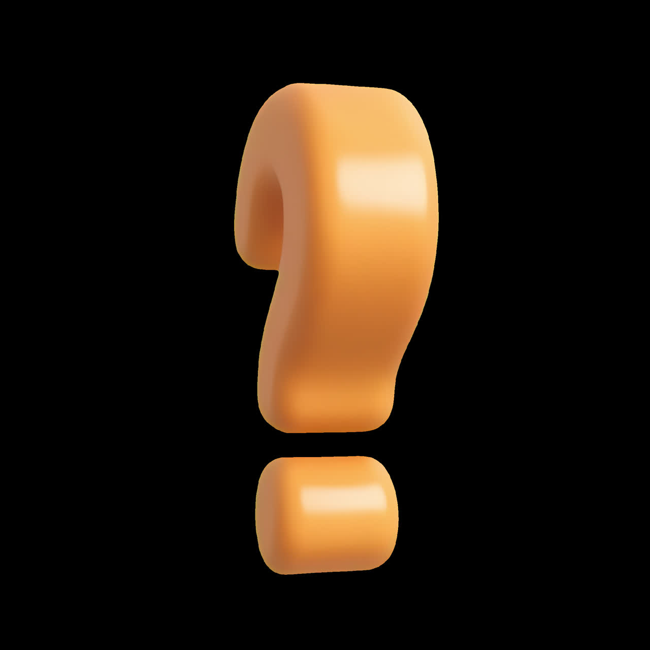 Orange 3D question mark symbol animation isolated asset, transparent 4K video, alpha channel, ProRes