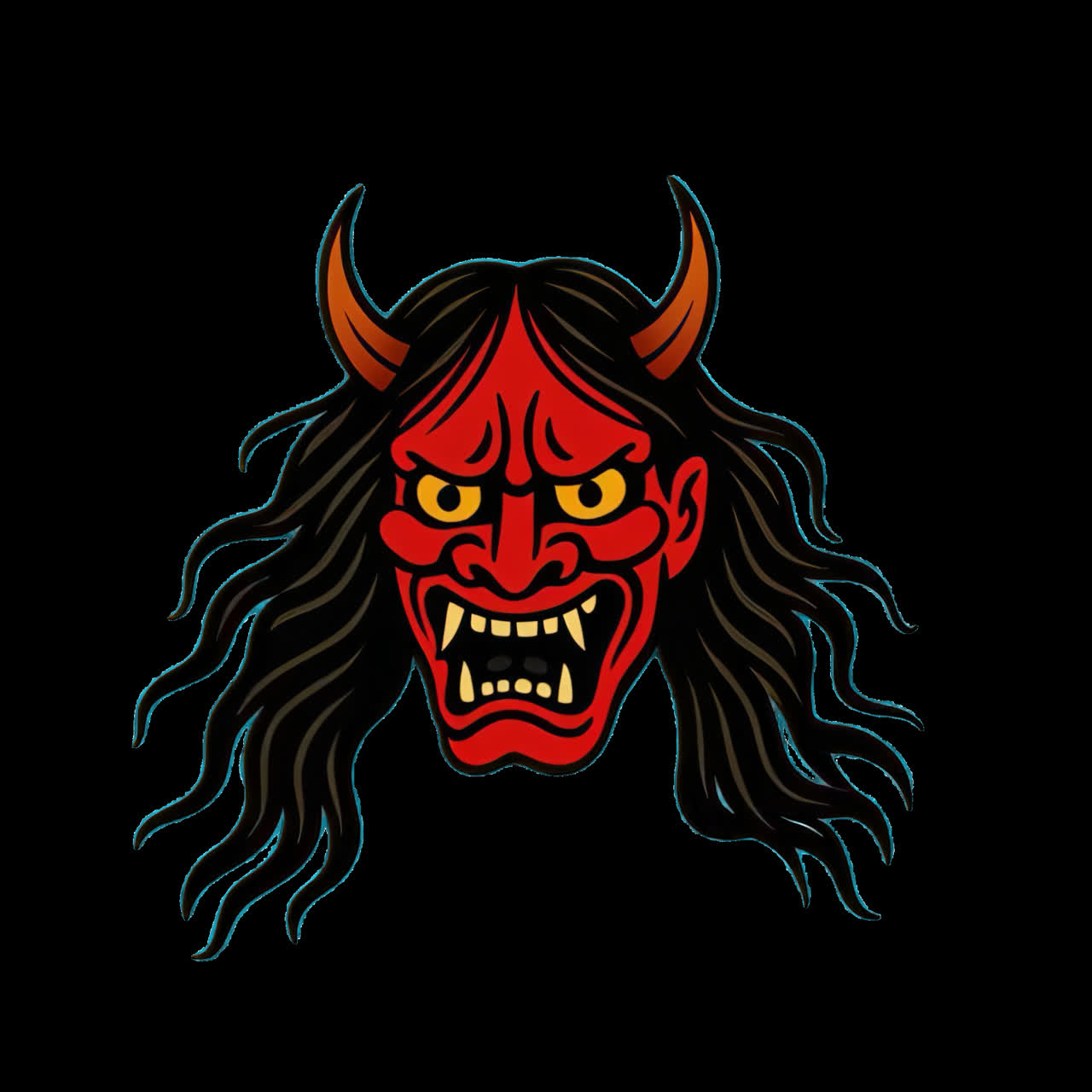 Traditional Japanese demon mask illustration animation isolated asset, transparent 4K video, alpha