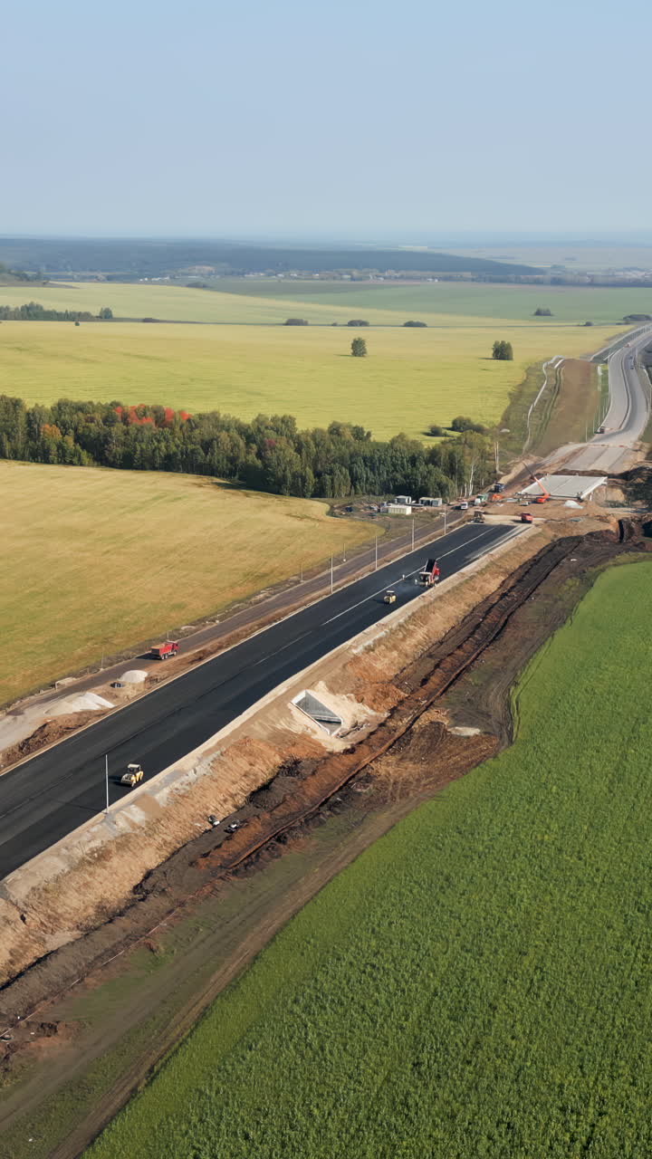 Aerial View of Highway Construction in a Rural Landscape