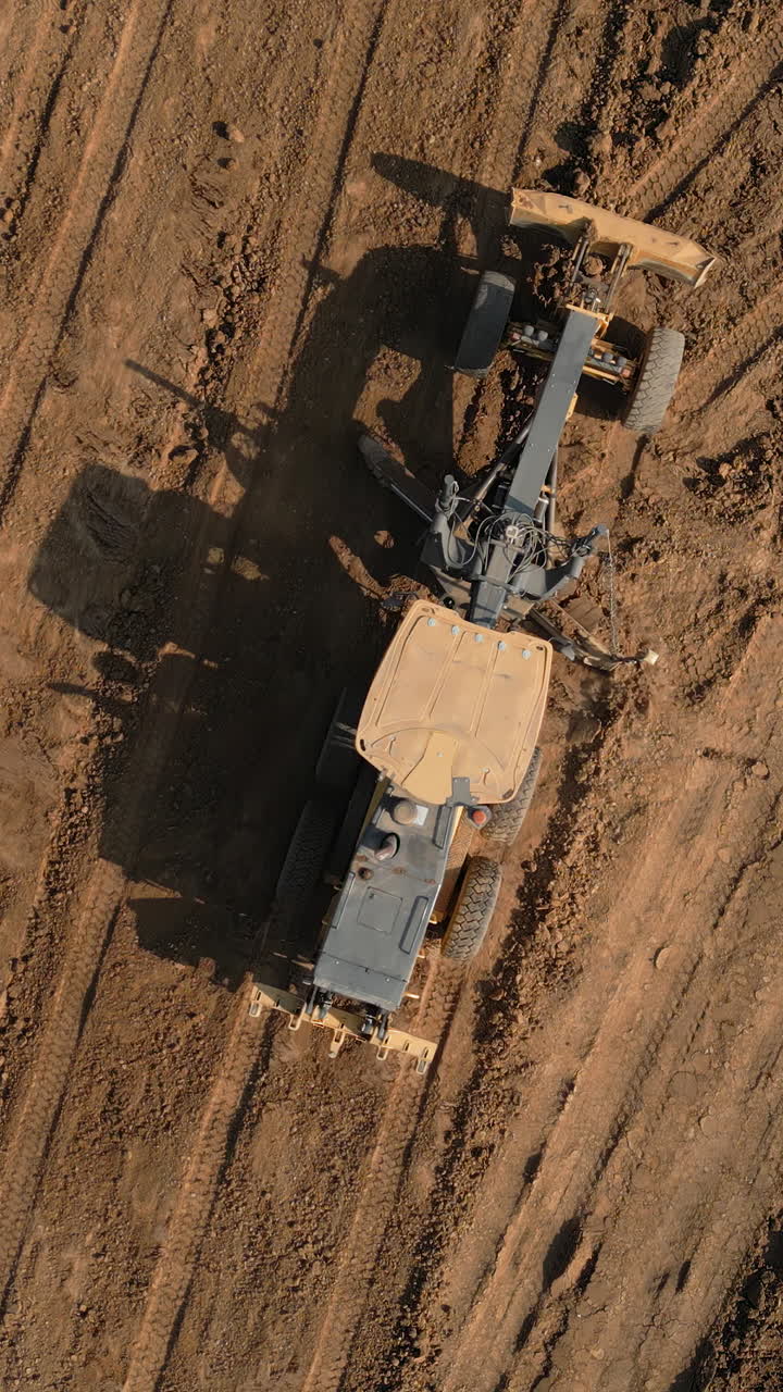 Aerial View of Motor Grader on Construction Site