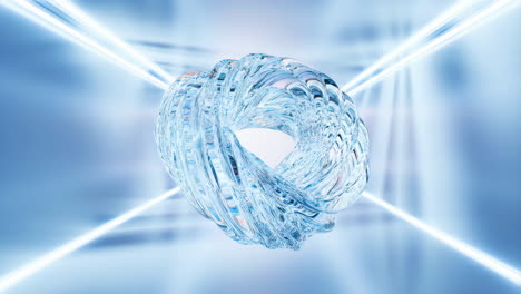 abstract blue glass torus in a glowing tunnel