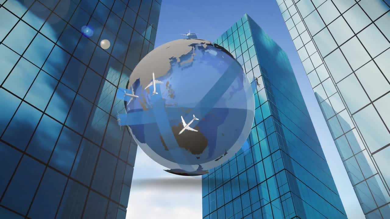 Komposit digital sebuah dunia dan gedung pencakar langit