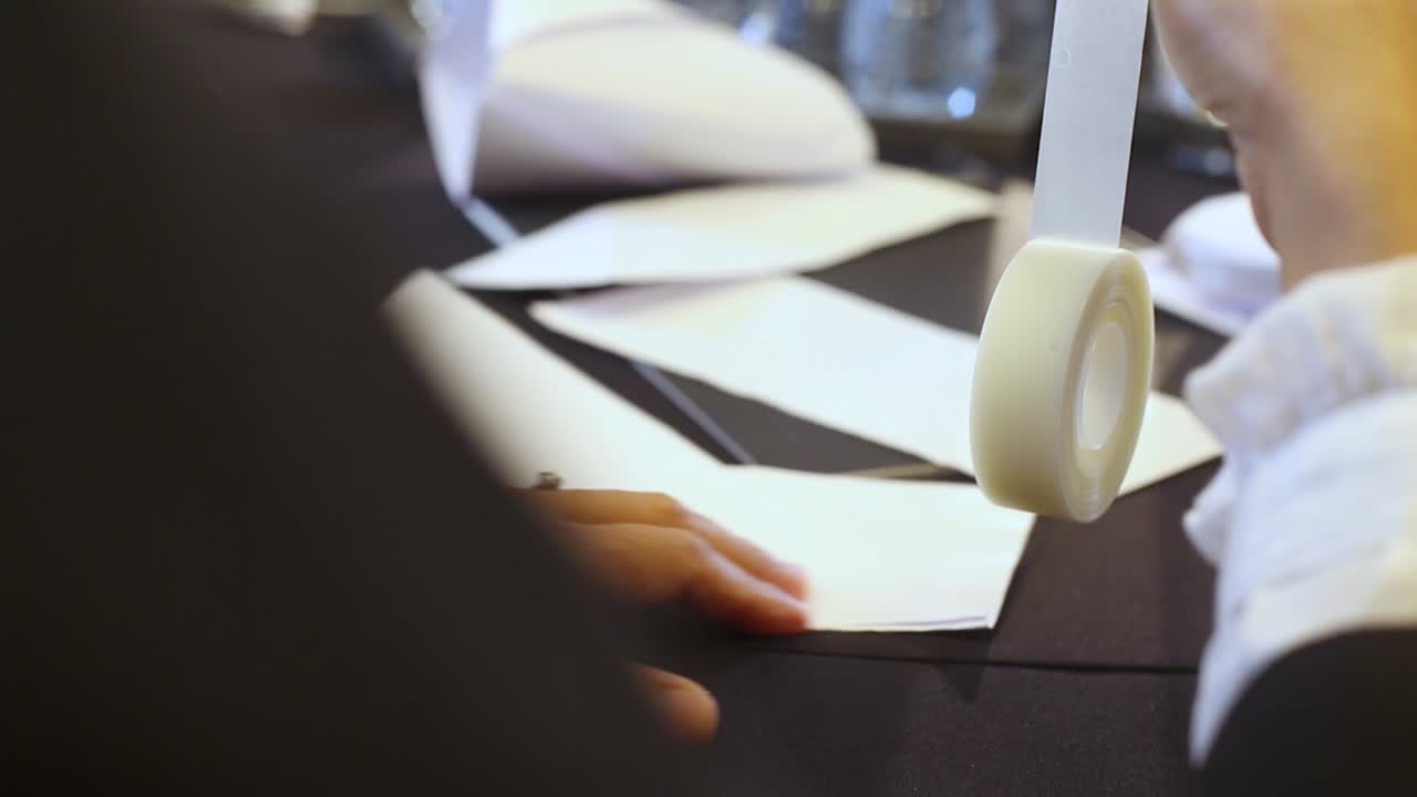 Man hand holding thick white plastic tape