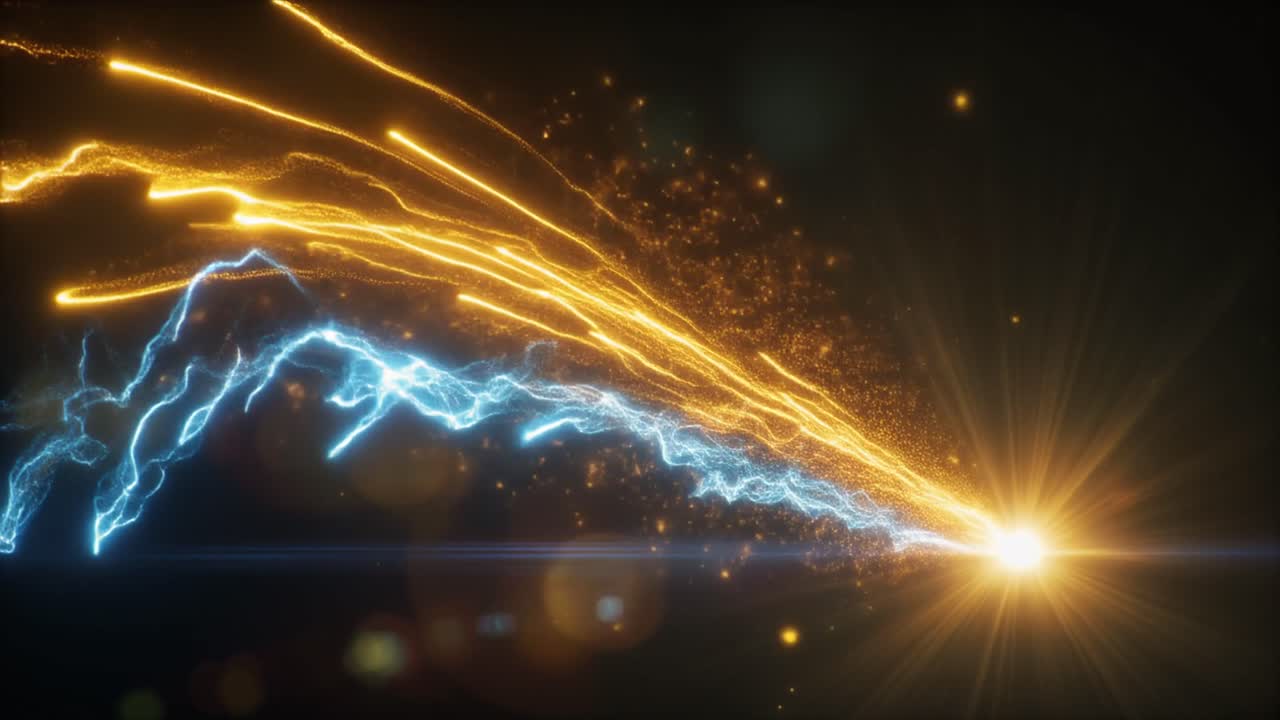 Dynamic Blue and Golden Energy Streams with Glowing Particles