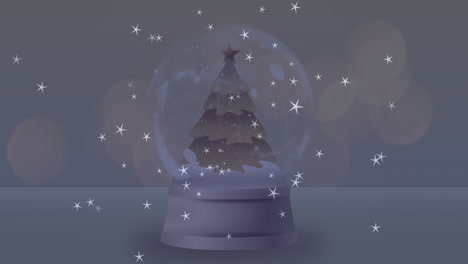 animación de estrellas cayendo sobre el globo de nieve sobre un fondo gris