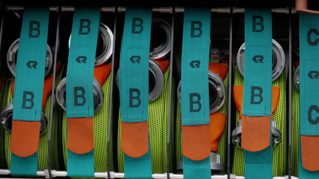Neatly Organized Fire Hoses with B and C Labels