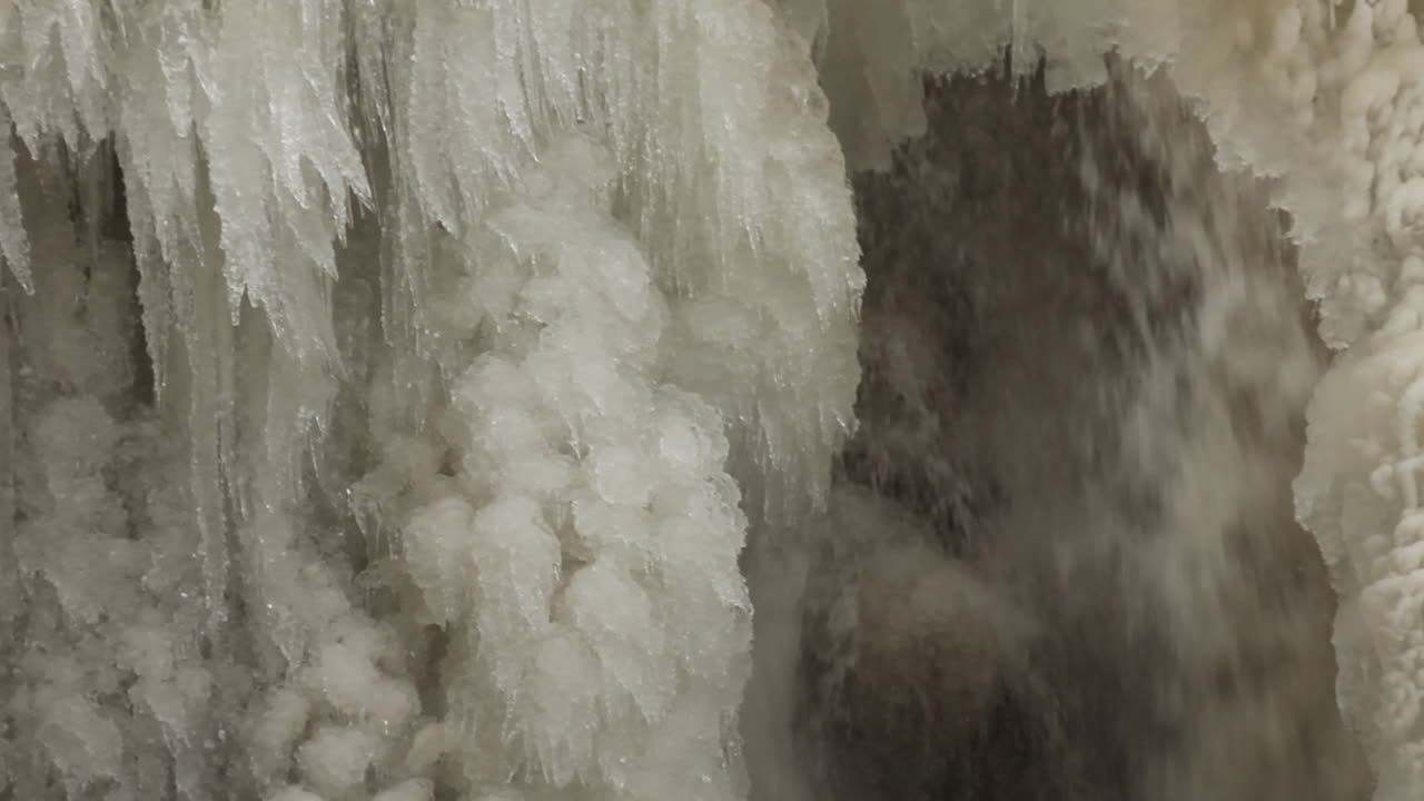 Close up of frozen waterfall