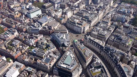 aerial view of piccadilly circus, eros, regents street and soho, london, uk