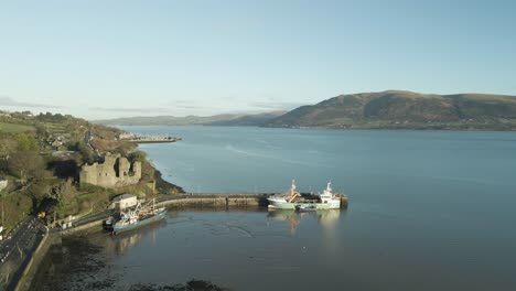 Aerial-View-Of-King-John's-Castle-On-Carlingford-Lough-Coast-In-Carlingford,-County-Louth,-Ireland