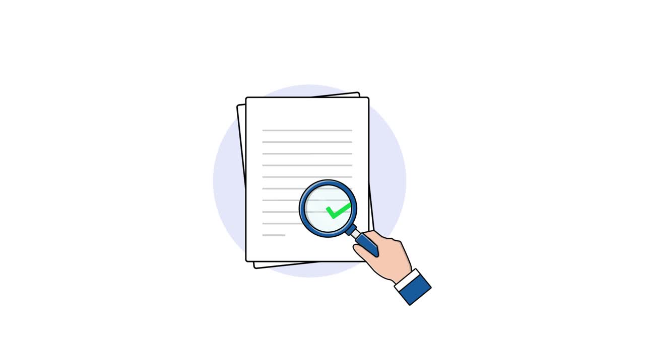 Animated Hand Reviewing Document with Magnifying Glass