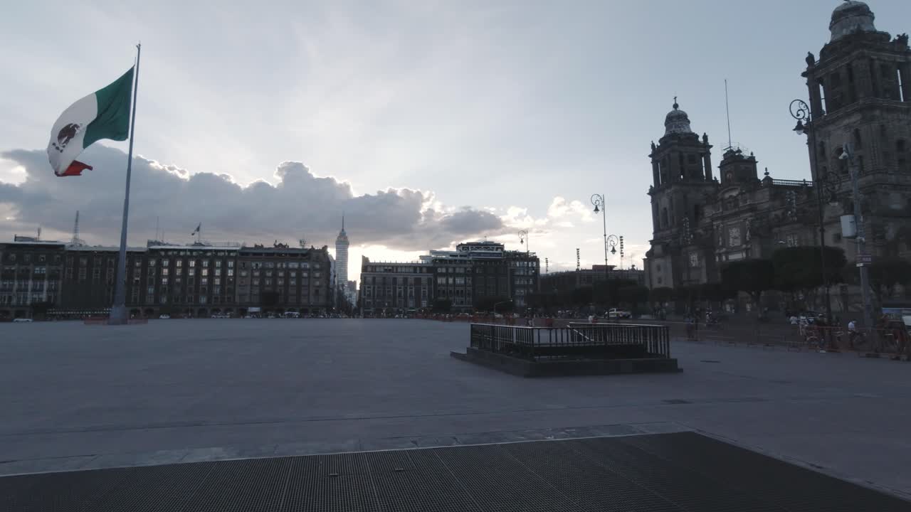 Main Square Mexico City Flag Zocalo Historic Center Skylight Tourist Plaza Latin American Cathedral