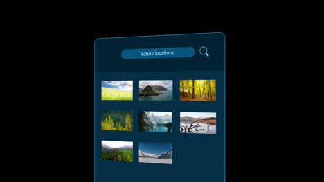 Animación-De-La-Interfaz-Con-Texto-De-Ubicaciones-Naturales-Y-Paisajes-Sobre-Fondo-Negro