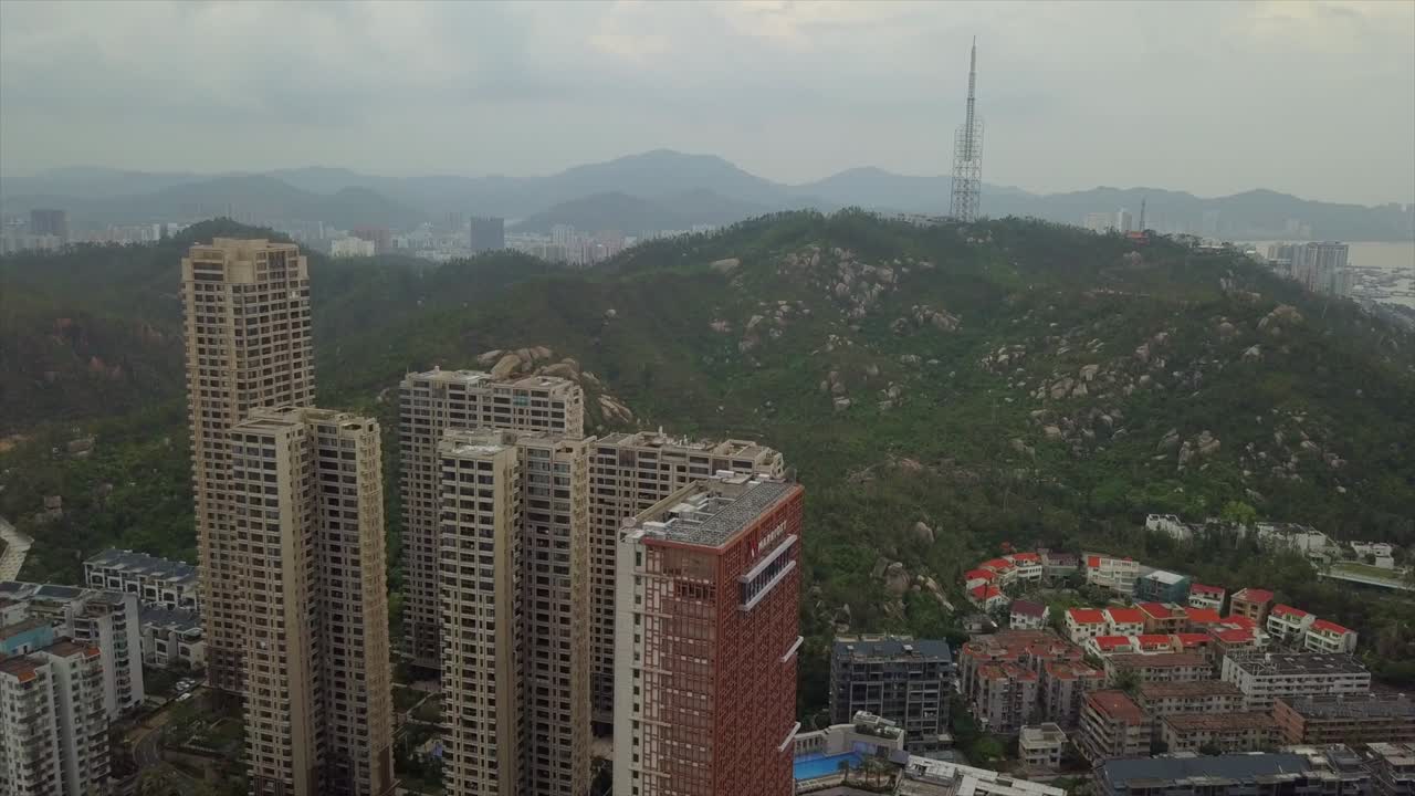 montanhas de zhuhai paisagem urbana panorama aéreo 4k china