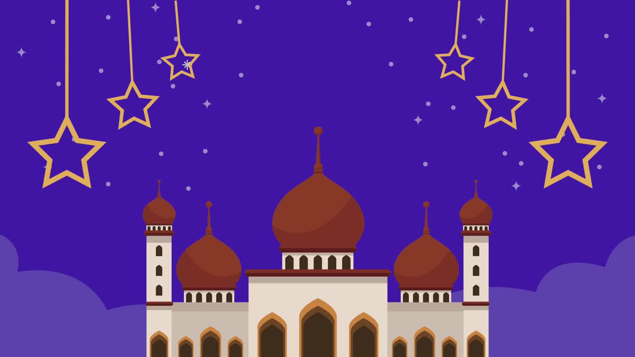 animación de eid mubarak con la mezquita