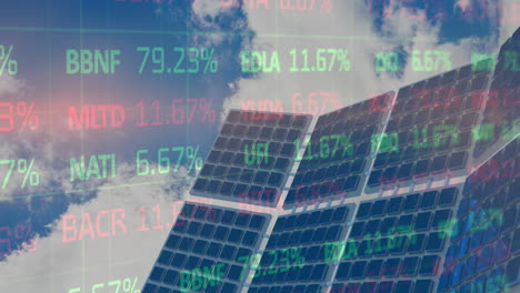 animación del procesamiento de datos financieros en paneles solares