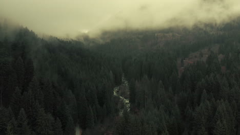 misty mountain valley with river