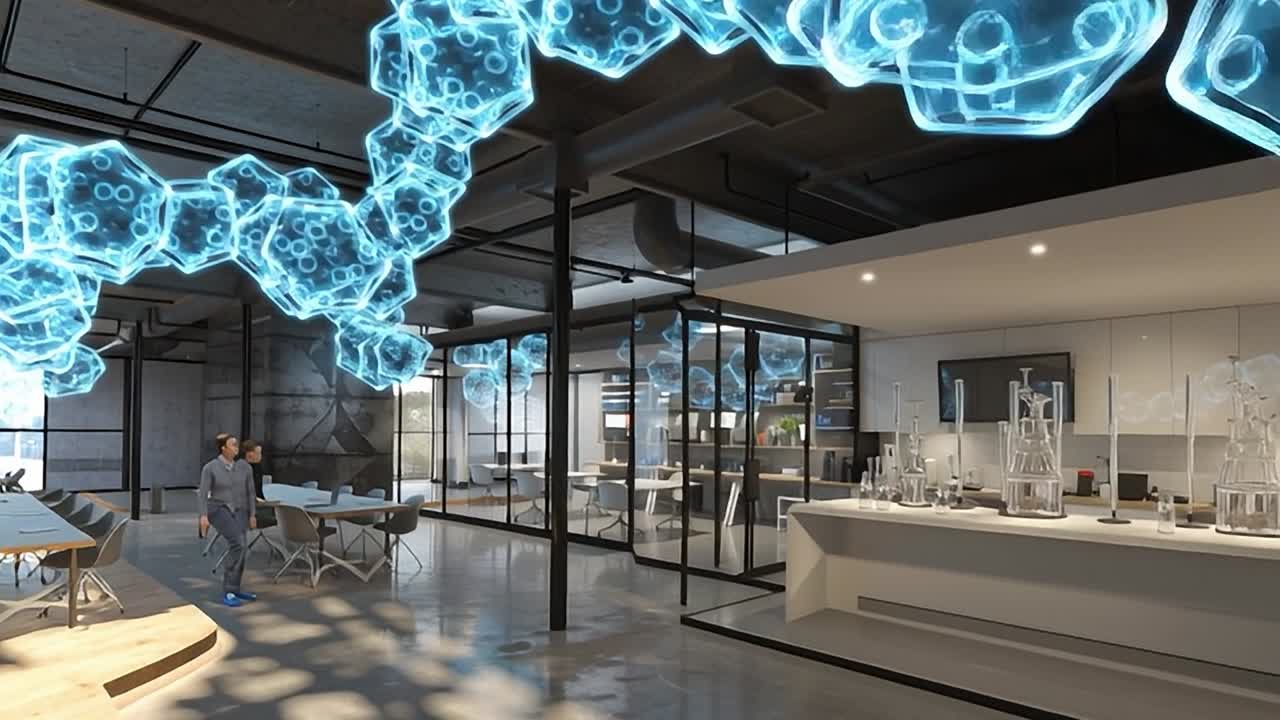 Innovativt laboratorium med futuristisk design og molekylære displays