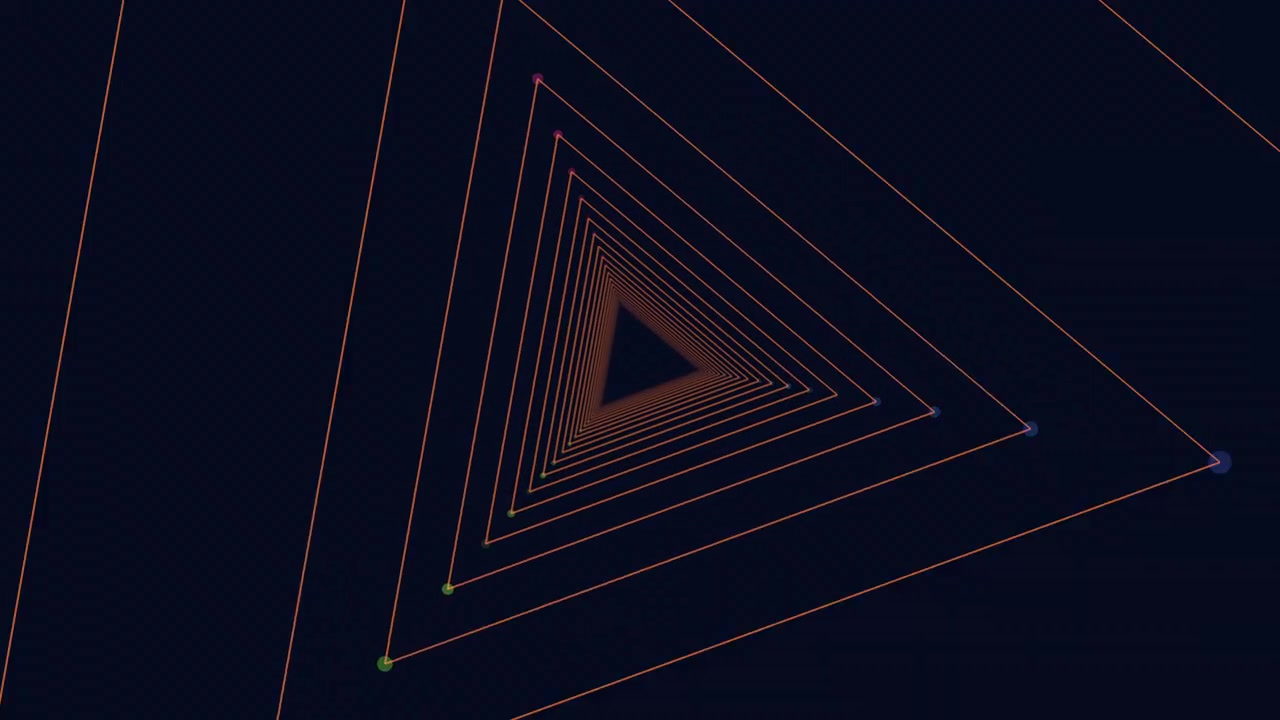 Abstract triangular tunnel with glowing lines, futuristic geometric background