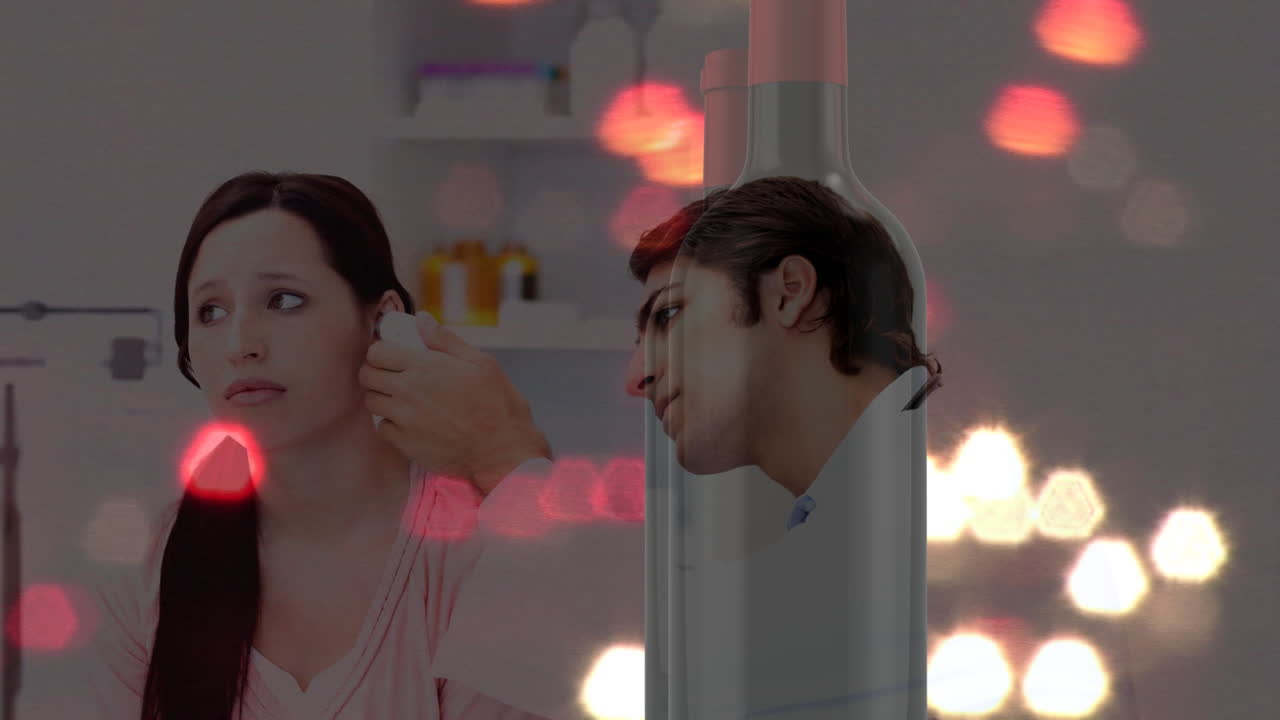 야간 도로 교통의 애니메이션 두 인종의 남성 의사와 여성 환자