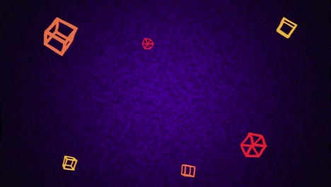 Animation-of-spinning-orange-and-red-cubes-on-purple-background