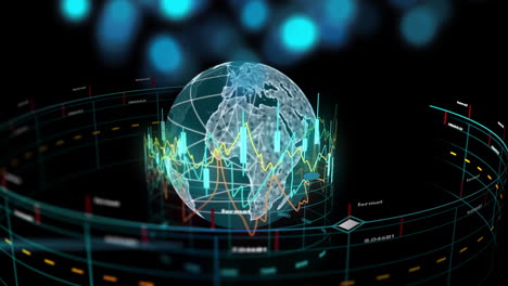 Animación-Del-Procesamiento-De-Datos-Financieros-Sobre-El-Mundo-Sobre-Fondo-Negro